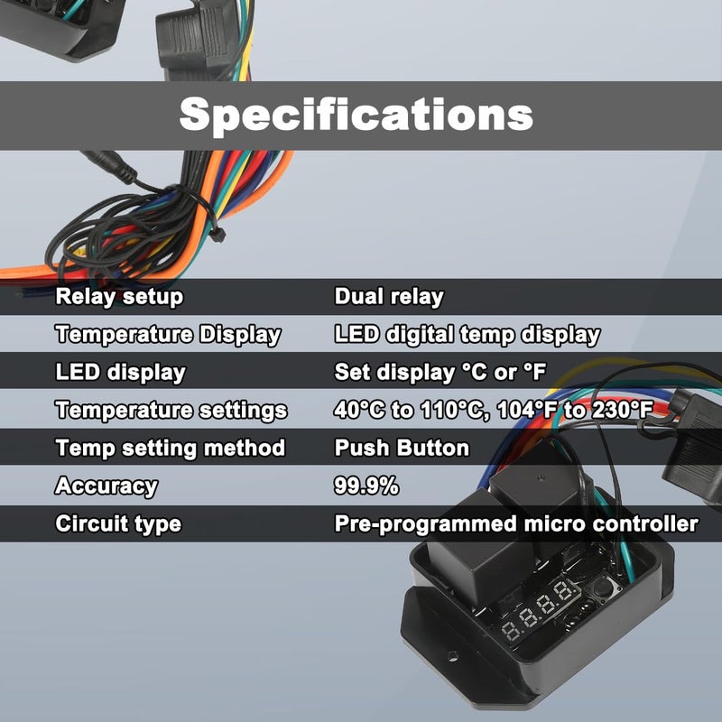 JUNRUO Digital Electric Radiator Fan Controller Switch Kit with 1/4" NPT Thermal Sensor，Fit for GM SUV Truck Fan Module(Part #0445) - Image 5